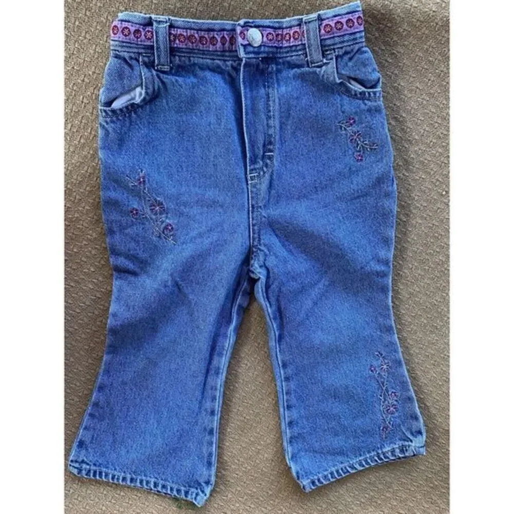 Toddler 24 Months Girls Vintage Osh Kosh Bgosh Embroidered Floral Blue Jeans 90s